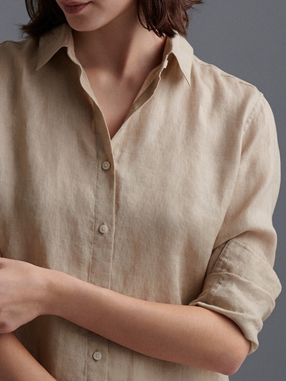 UNIQLO premium linen shirt M natural long sleeve button up timeless old money